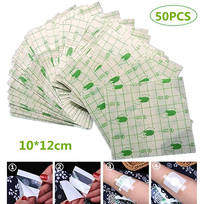 50 Pieces Waterproof Transparent Adhesive 10x12cm Wound Dressing Fixation Tape for Tattoo Aftercare Wound Bandage