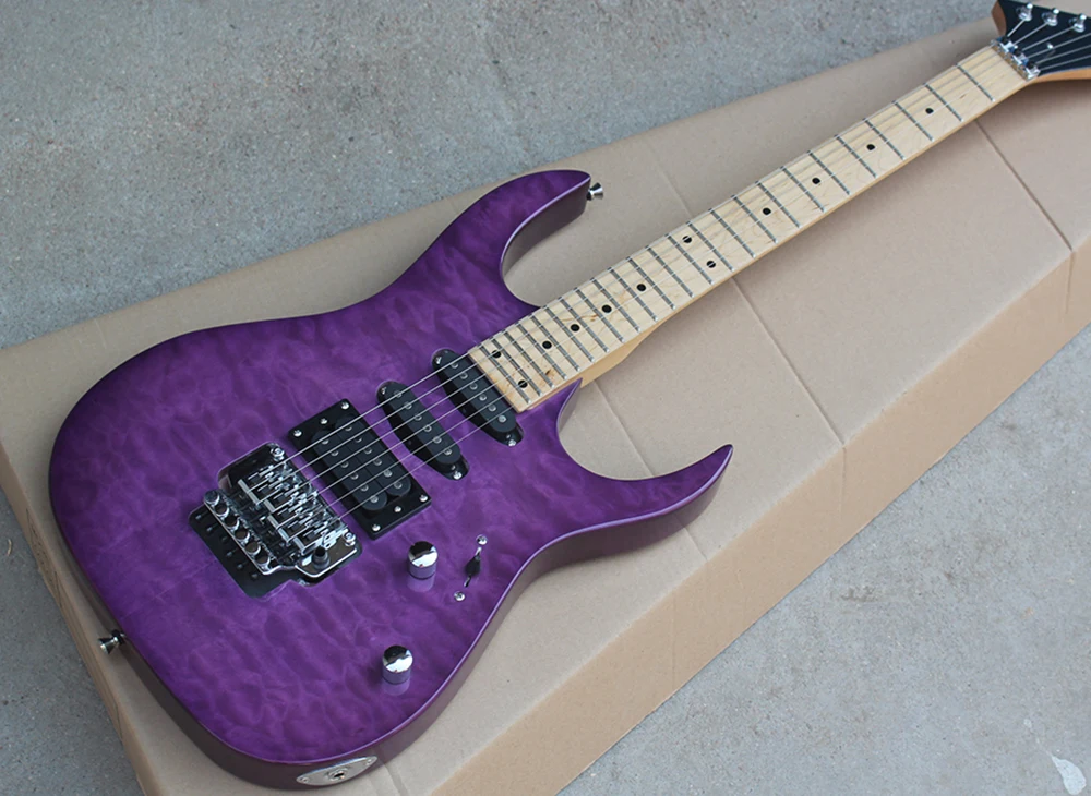 

Purple Electric Guitar with Tremolo,Maple Fretboard with 24 Frets,Flame Maple Veneer,