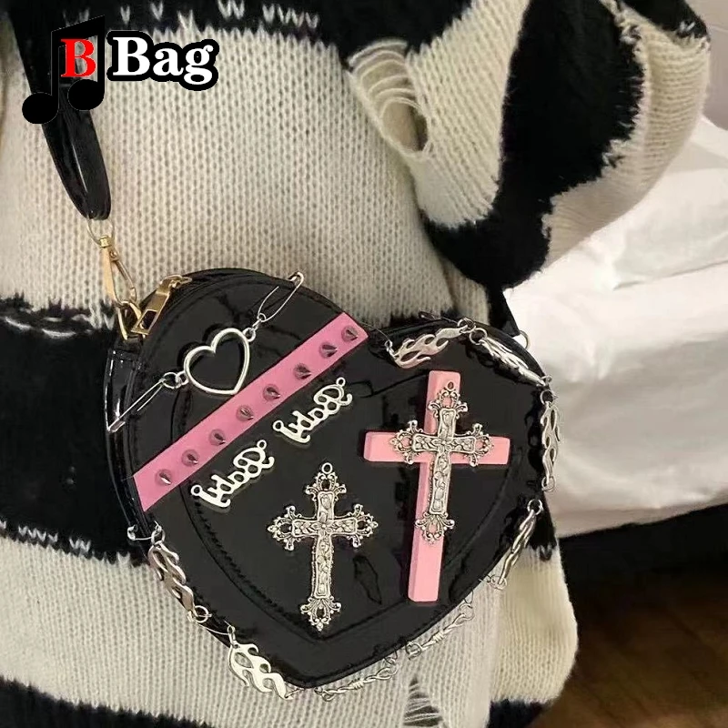 Harajuku Y2K Gothic Woman Heart Shoulder Bag Tote Messenger Bag Spice Girls Street Hip hop Punk Cross Handbags Purses Female