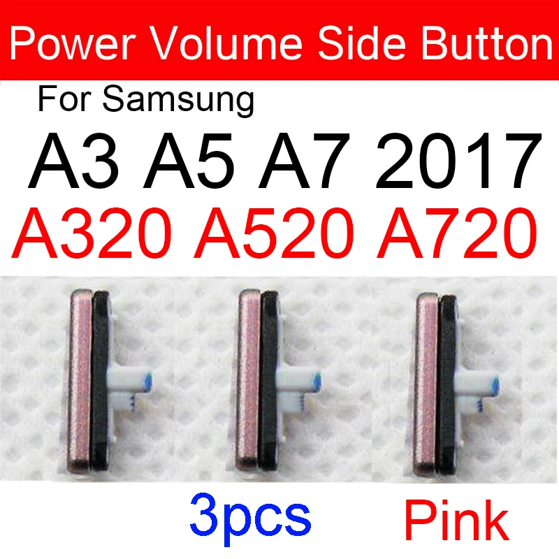 Pièces de rechange pour Samsung Galaxy A3 A5 A7 2017 A320 A520 A720, 3 pièces, boîtier de téléphone, cadre, volume, bouton d\'alimentation, clé