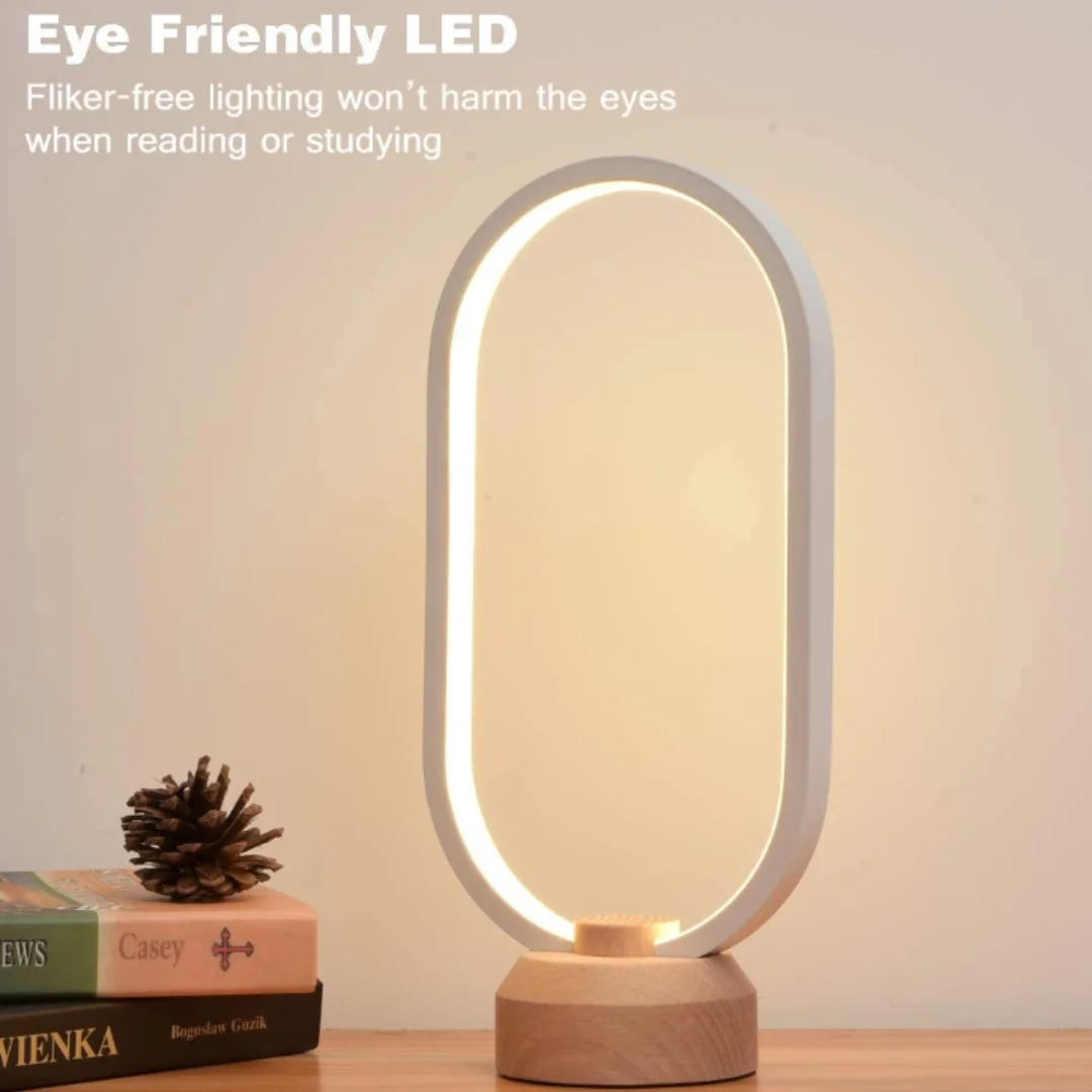 Wooden LED Desk Lamp with Three Color Modes, Bedroom Bedside Night Light, Dimmable LED Lighting, Creative Home Decor