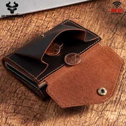 HUMERPAUL Crazy Horse Leather Men's Coin Purse RFID Business Pop Up Aluminum Card Holder Wallet Anti-theft Bank Cardholder Case