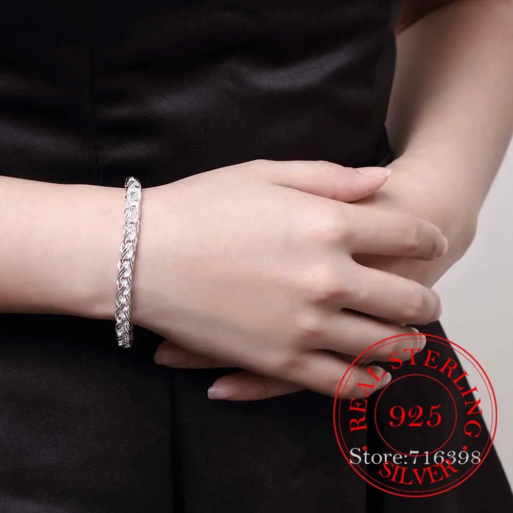 Real Original 925 Silver Bracelets Simple Twist Round Chain Bracelets Bangle For Men Women Fine Men Jewelry Gift Good Quality