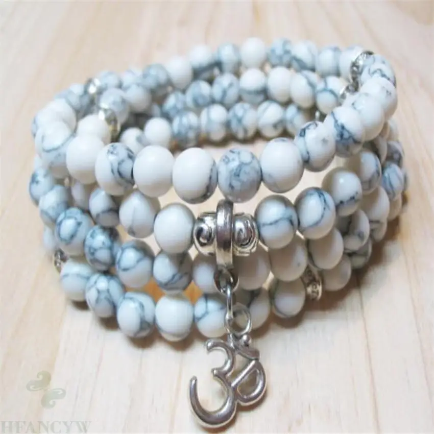 6mm Howlite Gemstone Mala Bracelet 108 Beads 3D pendant Hot Wristband yoga Unisex energy Bless natural MONK cuff Meditation