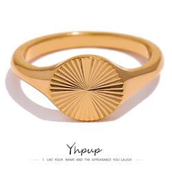 Yhpup Stainless Steel Golden Geometric Ring Statement Metal Texture Fashion Finger Joyería Acero Inoxidable Mujer Gift
