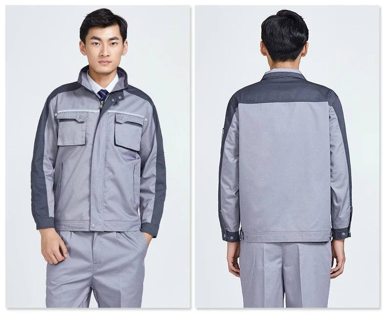 作業服男性作業服ジッパージャケット + パンツファッションコントラストカラー耐摩耗性溶接スーツカバーオール自動車修理制服
