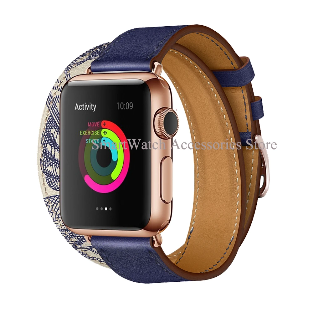 For Apple Watch Band 7 6 5 4 3 2 1 SE Rose Gold Buckle Double Leather Apple Watch 45mm 41mm 44mm 40mm 42mm 38mm Strap For iWatch