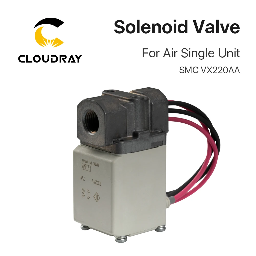 Válvula Solenoide Cloudray SMC VX220AA 24V 220V 1/4 "BSP válvula solenoide directa de 2 postes para máquina cortadora láser de unidad única de aire
