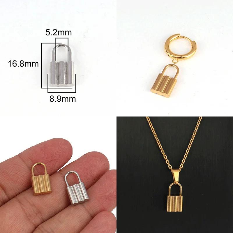 5pcs Stainless Steel Charms PadLock Charms Pendant Silver Gold Color Lock Pendants Making For DIY Jewelry Handmade Accessories