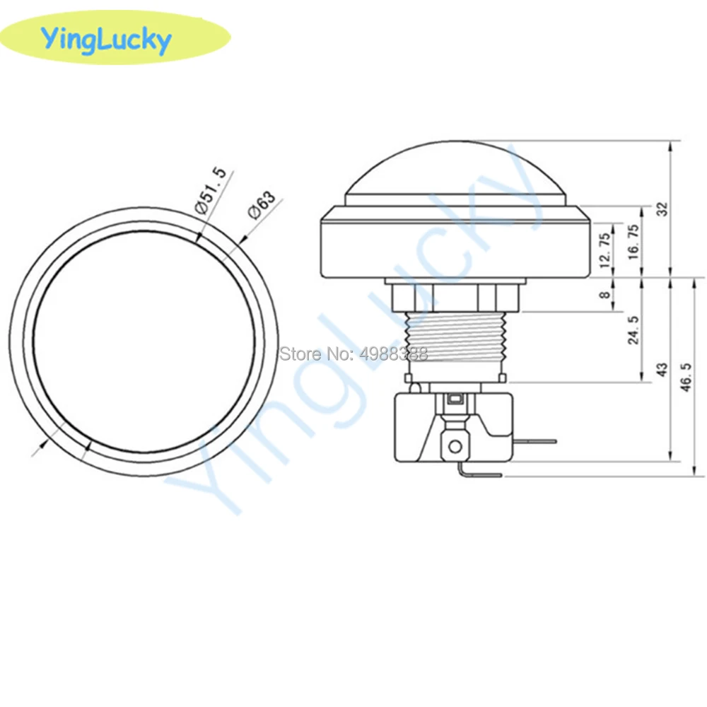 Yinglucky 60 millimetri Grande Rotonda Push Button LED Illuminato con Microinterruttore per la Macchina del Gioco Arcade FAI DA TE Parti di 5/12V Luce di Cupola Grande