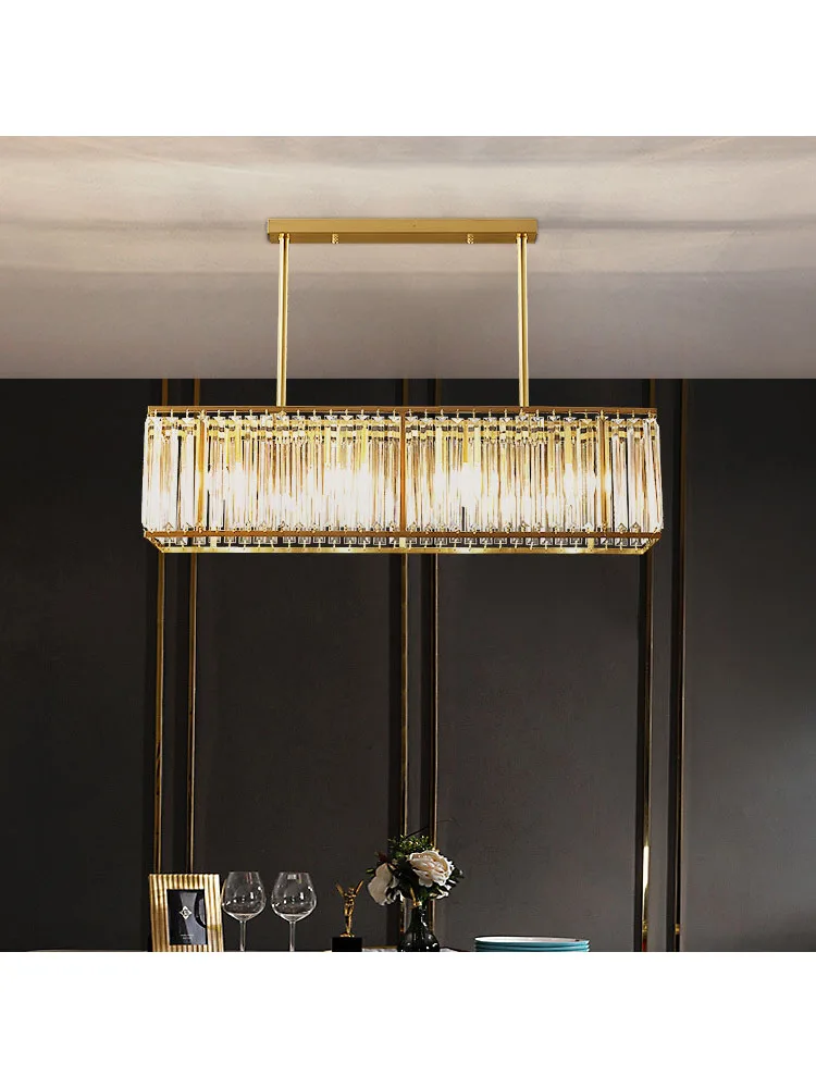 

Rectangular Crystal Dining Room Lamp Modern Gold Copper Simple European Light Luxury Living Room LED High-end Chandelier