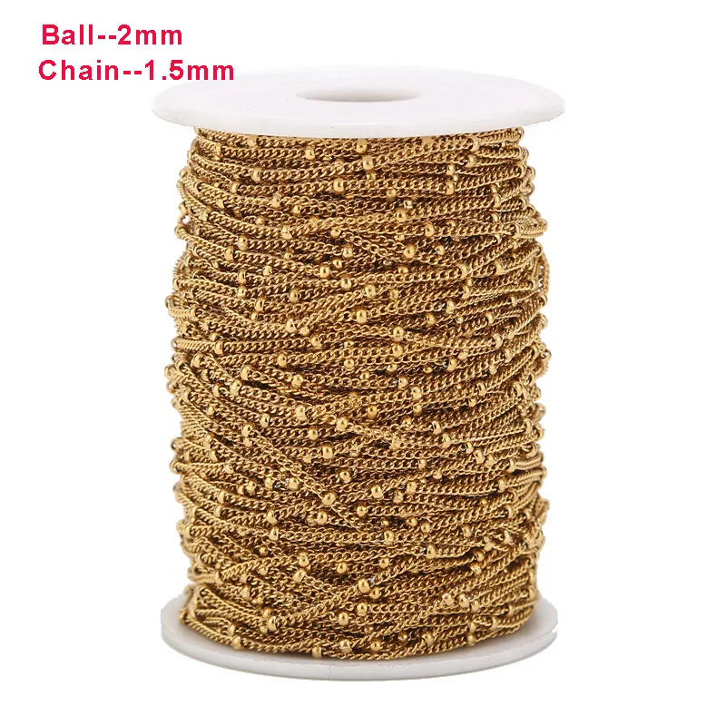 

2M/5M/10M Stainless Steel Gold Beaded Satellite Cable Link Chain For DIY Anklet Necklaces Bracelet Jewelry Making Accessories