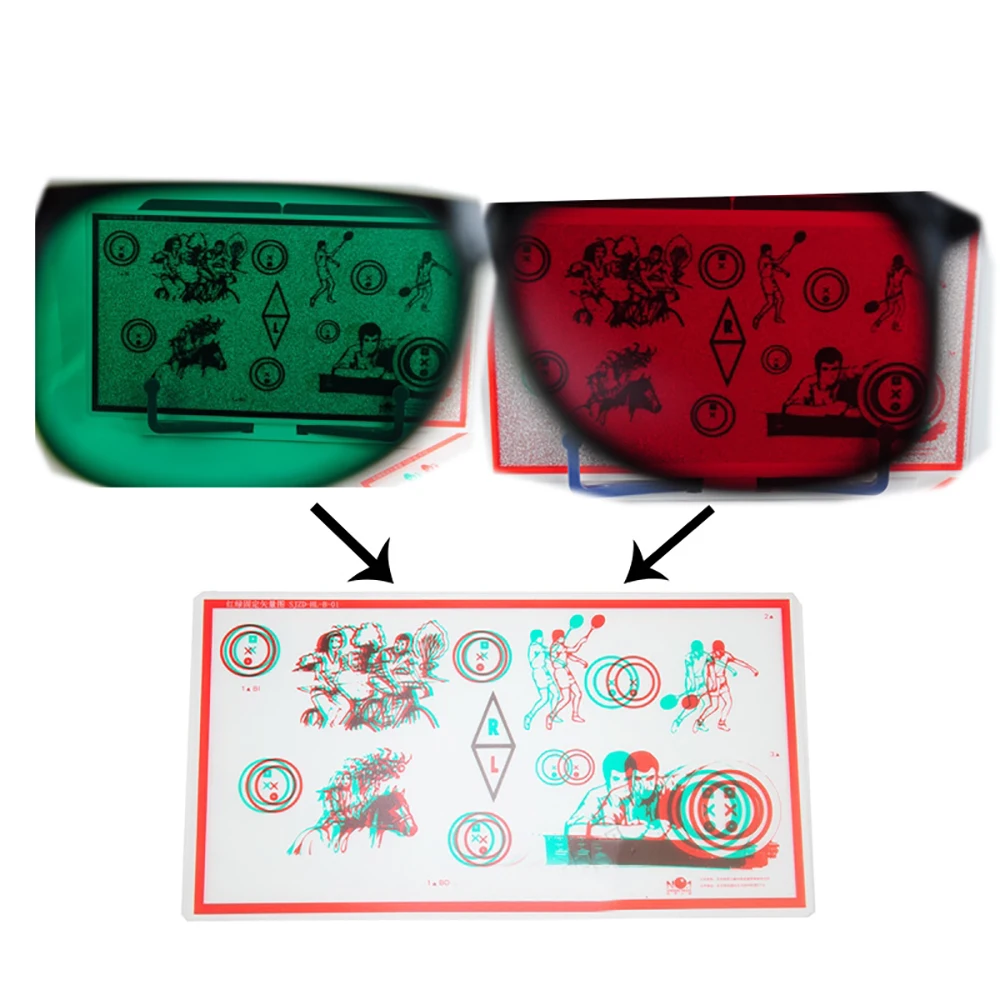 สีแดง/สีเขียวคงที่ Tranaglyph Vision Therapy Convergence Insufficiency Eye การฝึกอบรมอุปกรณ์สเตอริโอการฝึกอบรมบัตรภาพแก้ไข