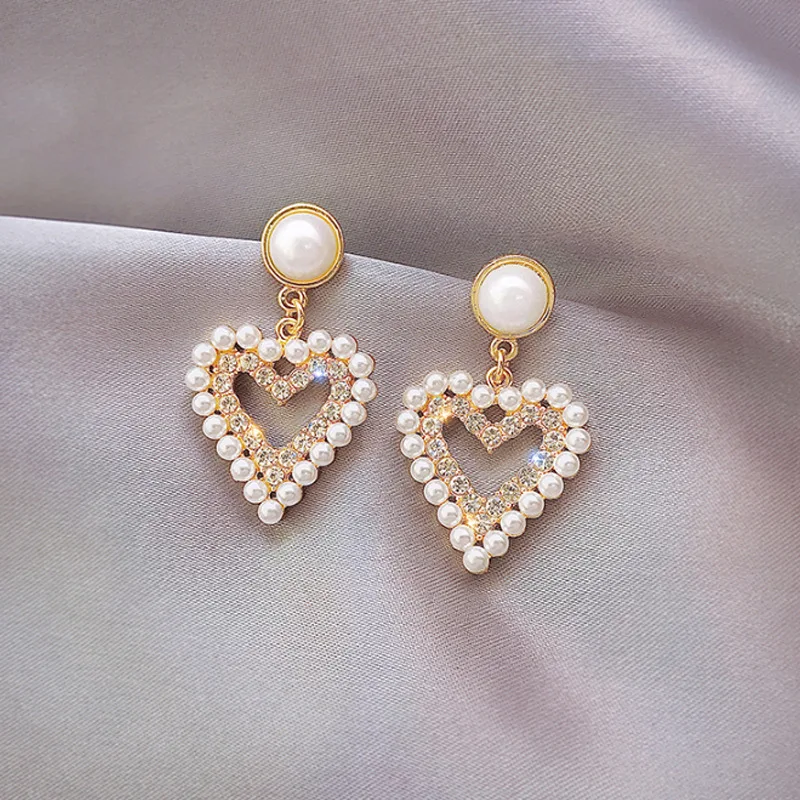 Sweet Girl Earrings 2020 New Earrings Love Crystal Pearl Fashion Temperament Earrings Women's Wholesale Moda Feminina