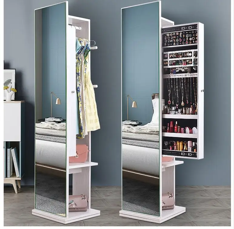 Dressing mirror, cloakroom, full body floor mirror, simple modern living room storage cabinet, multi-functional rotating fitting