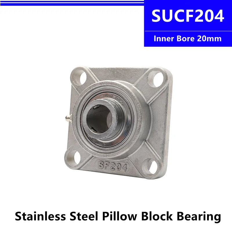 

SUCF204 Stainless Steel Pillow Block Bearing Inner Bore 20mm Unit Mounted Housing Outer Spherical Square Bearing With Seat