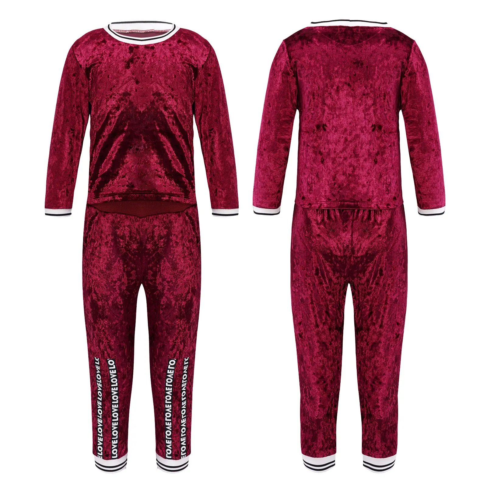 Kids Dancewear Girls Exercise 2 Pieces Outfits Running Tracksuit Round Neck Long Sleeve Top High Waist Letters Print Sport Pants