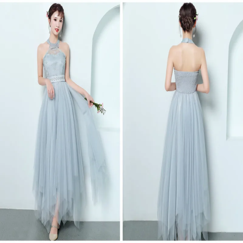 Halter Long Grey Prom Dresses Sexy Women Gown Gray Pink Wedding Party Dress Princess Lady Birthday Special Occasion Dresses