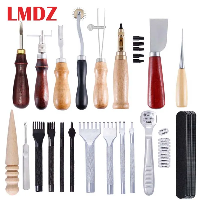 

LMDZ Professional Leather Craft Tools Sewing Stitching Punch Carving Work Saddle Groover Set Leathercraft Accessories