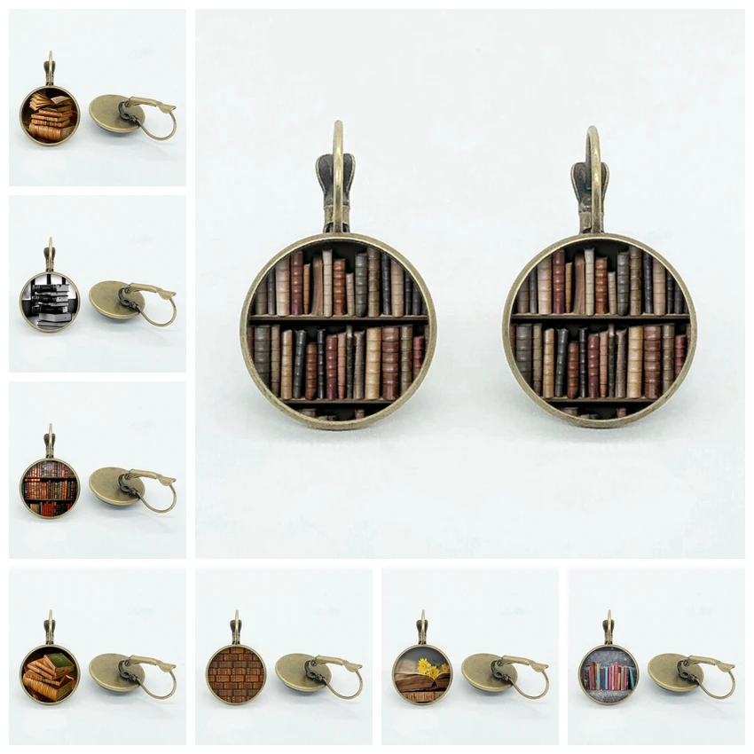 

New Antique Books Earrings Art Books Pattern Glass Handmade Earrings Ladies Jewelry Gifts