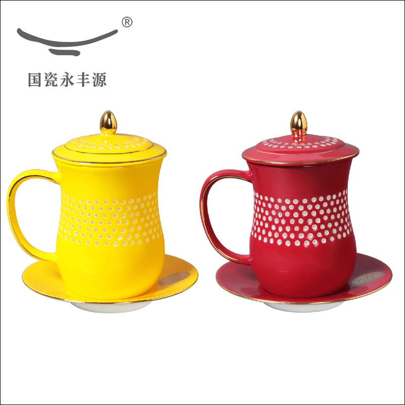 |yongfengyuan crystal exquisite bone china tea cup ceramic covered cup tea dish office cup set conference water cup