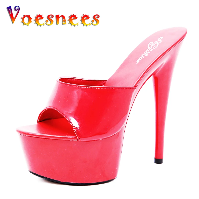 Voesnees Slippers Summer Outside High Heels 13 15 cm Solid Color Sexy Highs Platform Thin Heels Female Party Club Women shoe