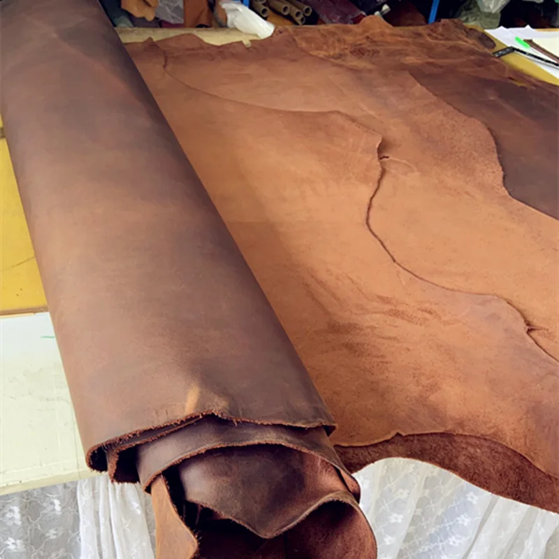 Red coffee retro Genuine cowhide top layer oil wax leather handmade diy cowhide oil skin thickness 2mm real leather