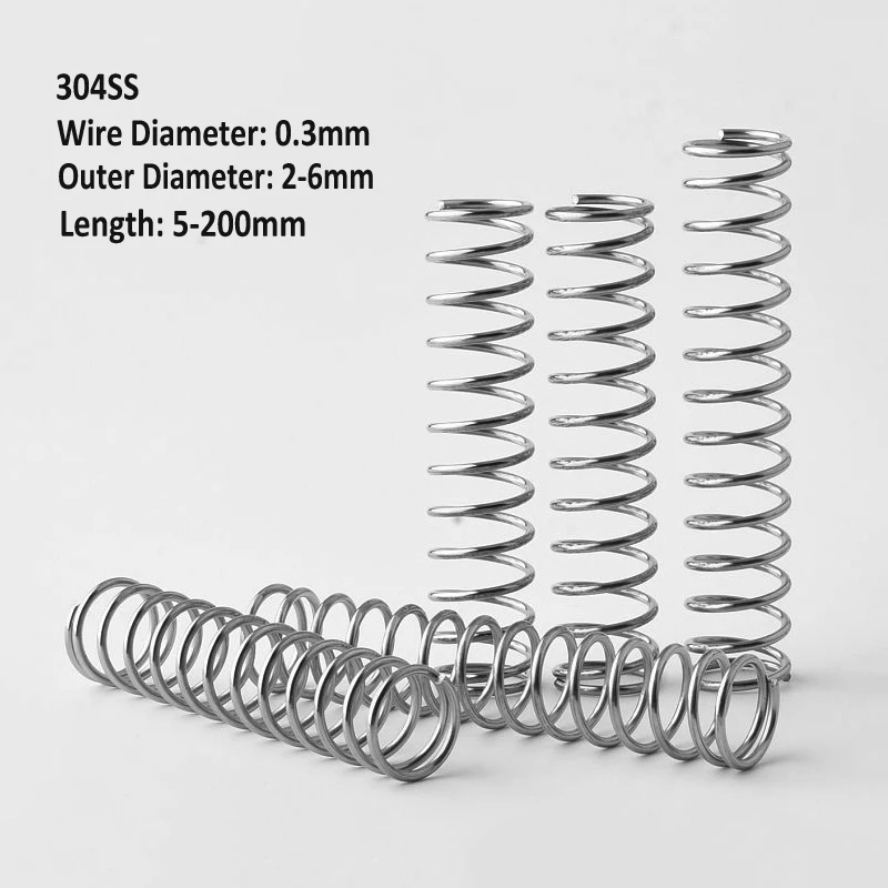 304 Stainless Steel Compression Springs Y-shaped Spring Wire Diameter 0.3mm Outer Diameter 2/3/4/5/6mm Length 5mm-200mm