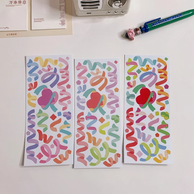 3Pc/set Cute Colorful Ribbon Bow Decorative PVC Stickers Scrapbooking Stick Label Diy Diary Album Stationery Sticker Accessories