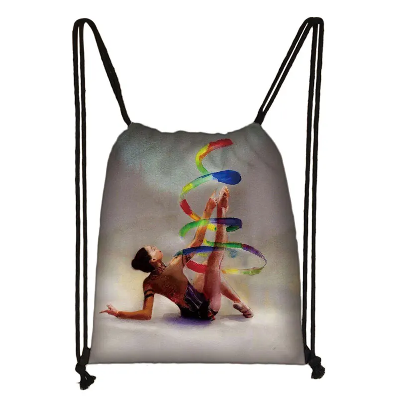 Watercolor Gymnastics Art Print Backpack Women Drawstring Bags Girls Daypack Gymnast Storage Bag for Travel Shoes Holder Gift