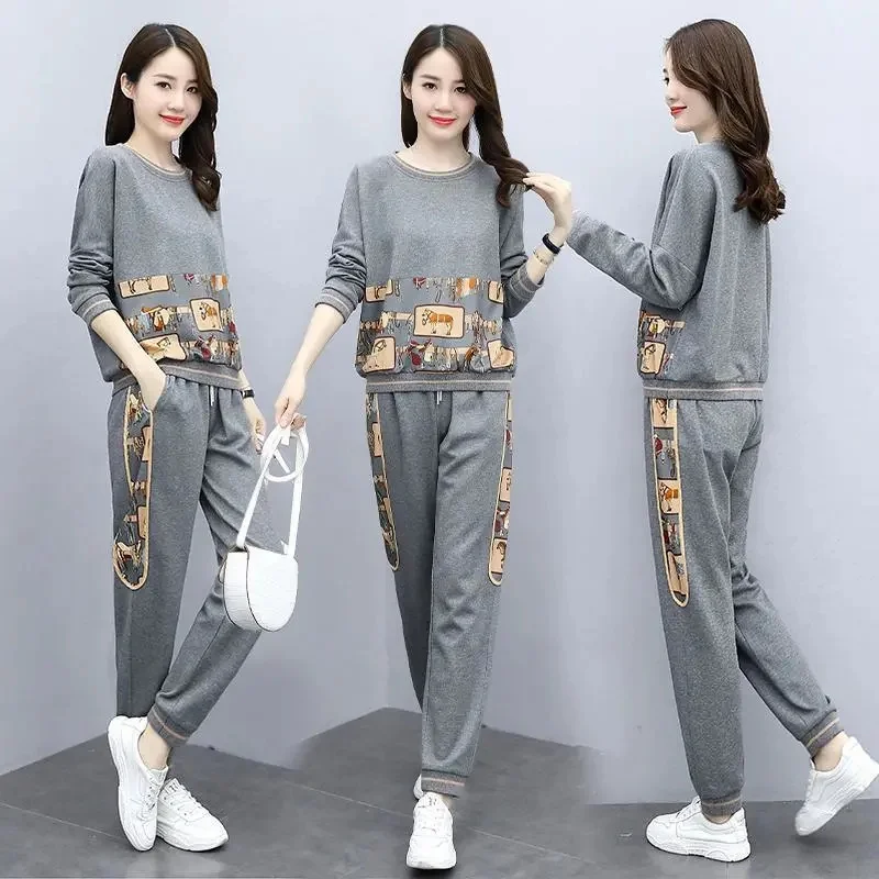 2023 Spring Summer New Women\'s Two-piece Set Loose Printing Shirt And Pants 2PCS Fashion Casual Large Size 5XL Female Pants Suit