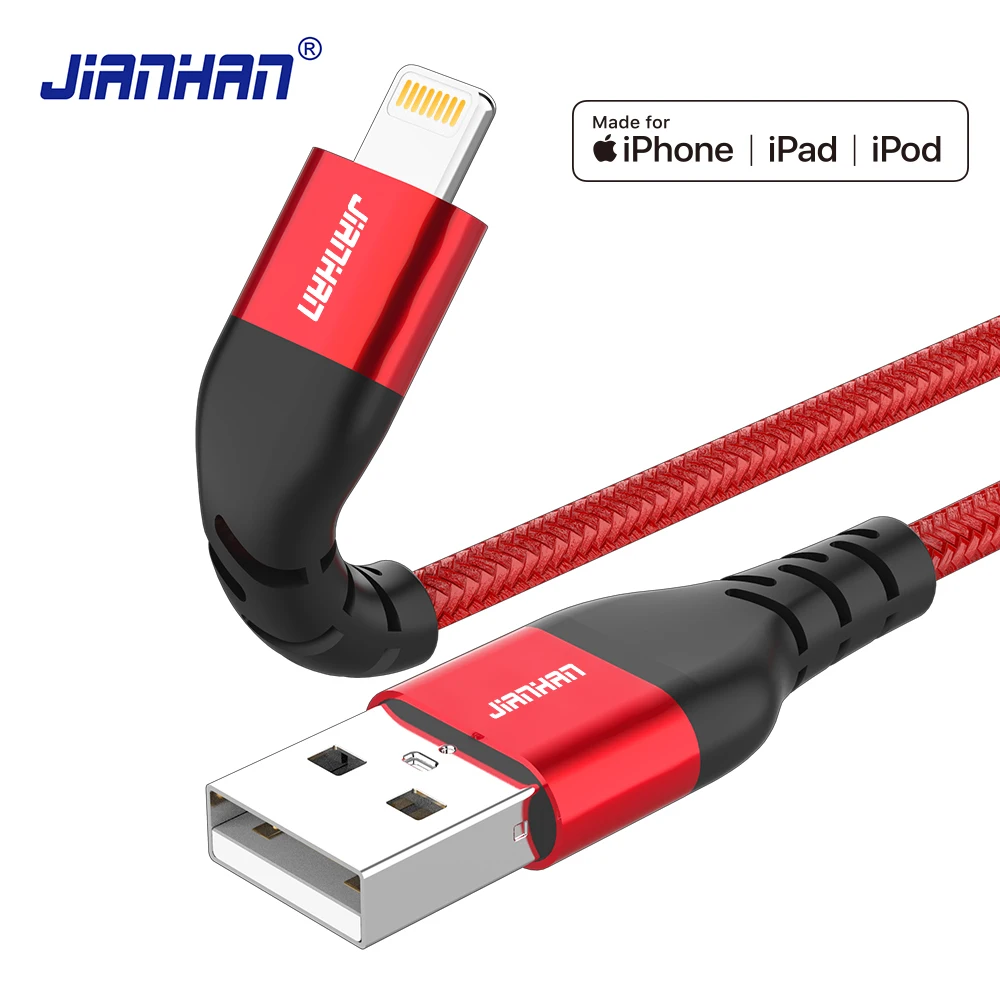 JianHan MFi USB Cable for iPhone 11 X Xs 2.4A Fast Charging Lightning Cable for iPhone SE 8 7 6 USB Data Charger Cable