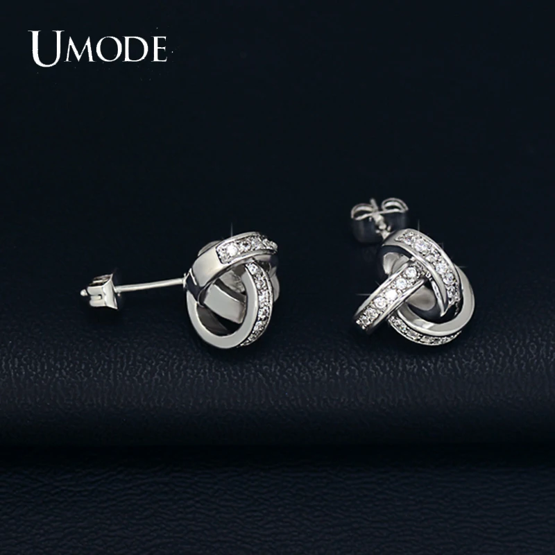 UMODE Love Knot Stud Earrings White Gold Color Cubic Zirconia CZ Accent Inspired Twist Gift For Women Fashion Jewelry UE0141