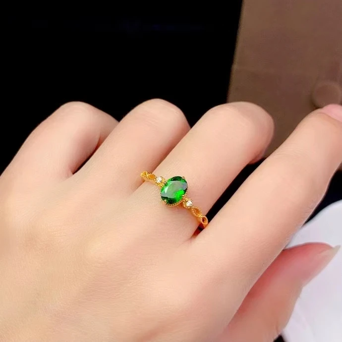 Kjjeaxcmy Fijne Sieraden 925 Sterling Zilver Ingelegd Natuurlijke Diopside Vrouwen Klassieke Mooie Ovale Verstelbare Gem Ring Ondersteuning Detecti