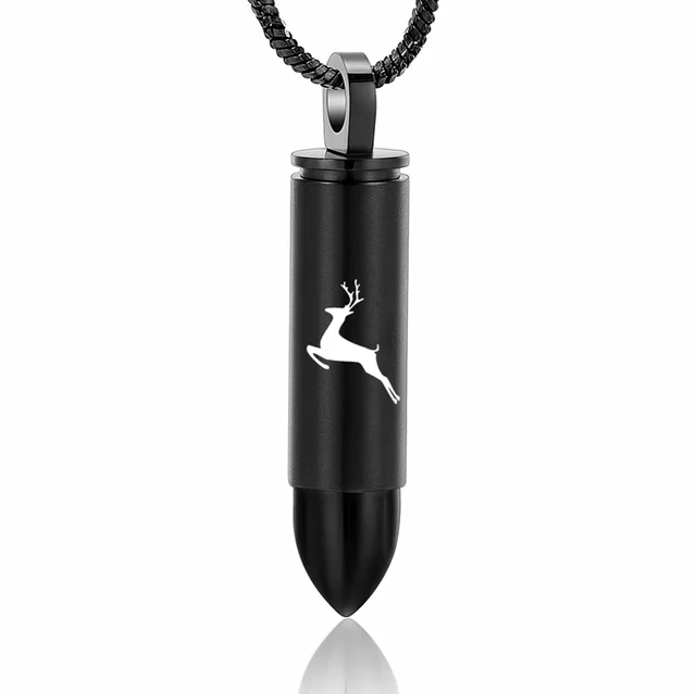 Carved Deer Bullet Stainless Steel Cremation Urn nekclace For Ashes of Pet Different Color Memorial Jewelry For Men Women