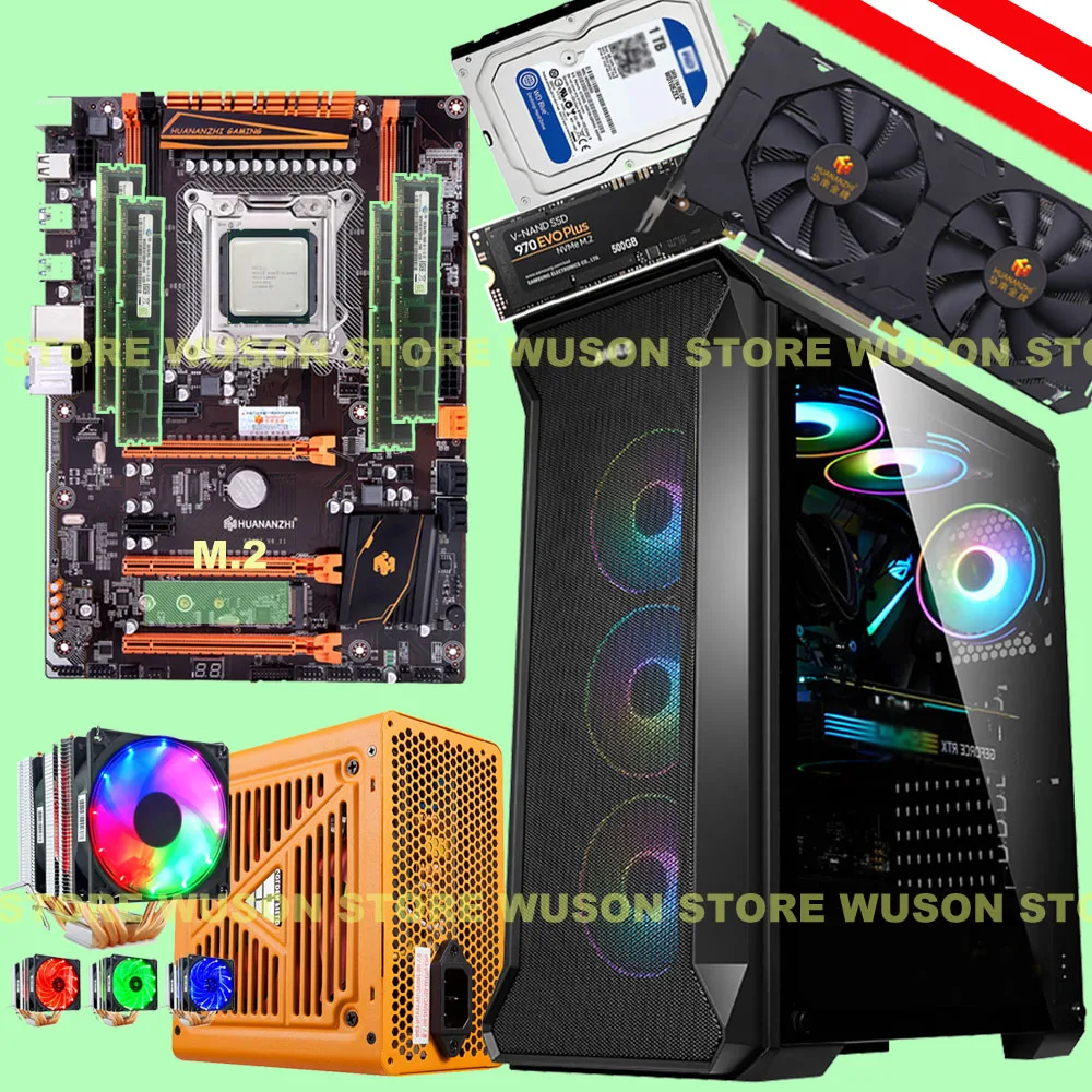 

Computer DIY HUANANZHI X79 deluxe motherboard with M.2 500G SSD CPU Xeon E5 2690 V2 RAM 64G(4*16G) 500W PSU GTX1660 video card