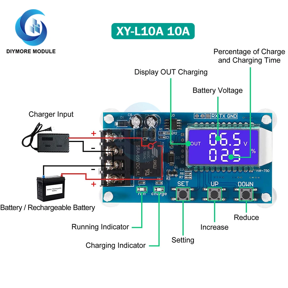 10A 30A 6-60V Lead-acid Lithium Battery Charger Control Module Automatic Charging Control Overcharge Protection Controller Board