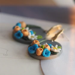 Handmade Delicate Floral Cluster Stud Earrings Women's Art Ethnic Polymer Clay Jewelry Unusual