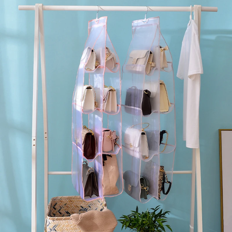 Foldable Bag Storage Hanging Bag 4Layers Folding Shelf Bag Purse Handbag Organizer Door Sundry Pocket Hanger Storage