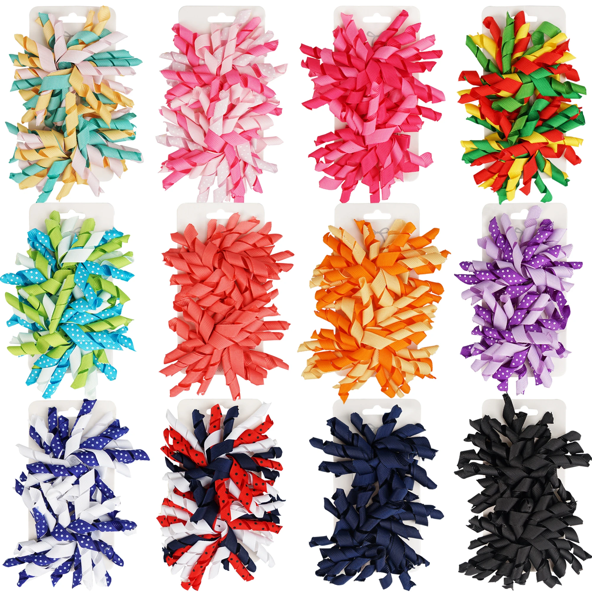 2Pcs/lot 3''Cute Solid Grosgrain Ribbon Bow Hair Clips for Girls Handmade Curly Korker Bow with Hairpins Kids Hair Accessories