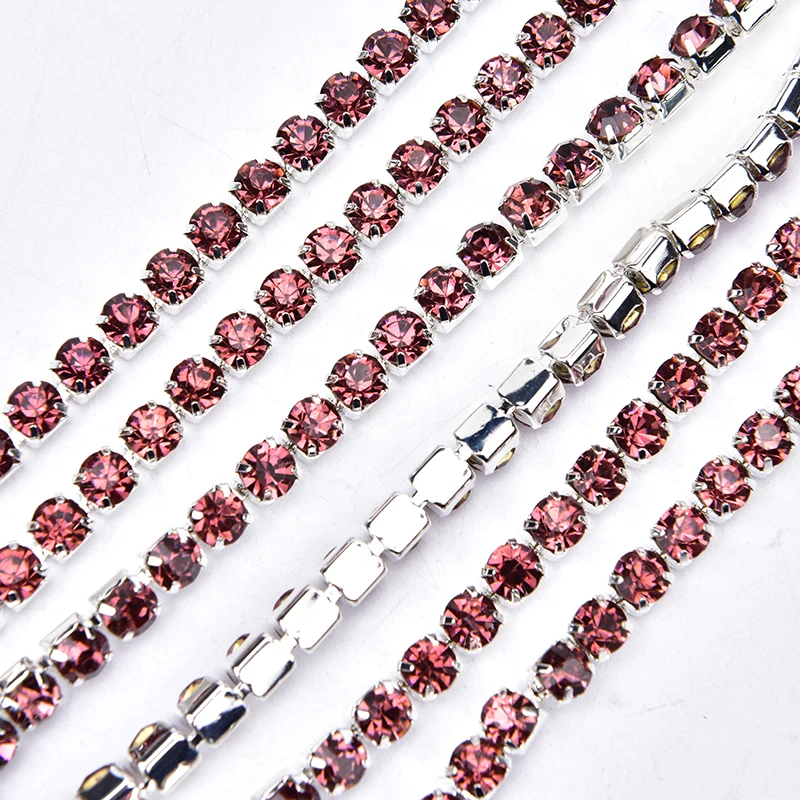 2 Yards SS20 5mm Rhinestone Cup Chain Strass Glass Crystal Stone Trimming Silver Base Plating Flatback DIY Wedding Dress Clothes