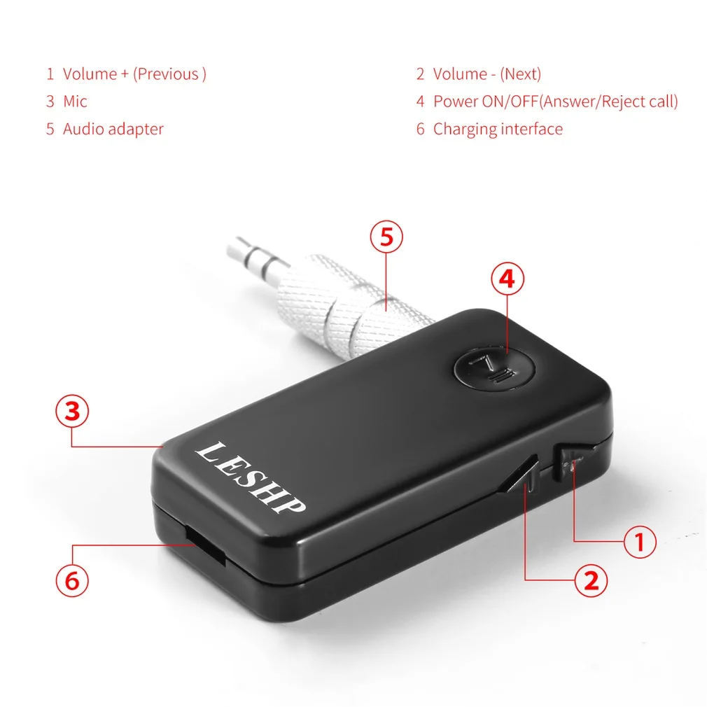 Adaptor Penerima Streaming Musik Output Stereo Gaya Mobil Audio Bebas Genggam Nirkabel Mini Persegi LESHP