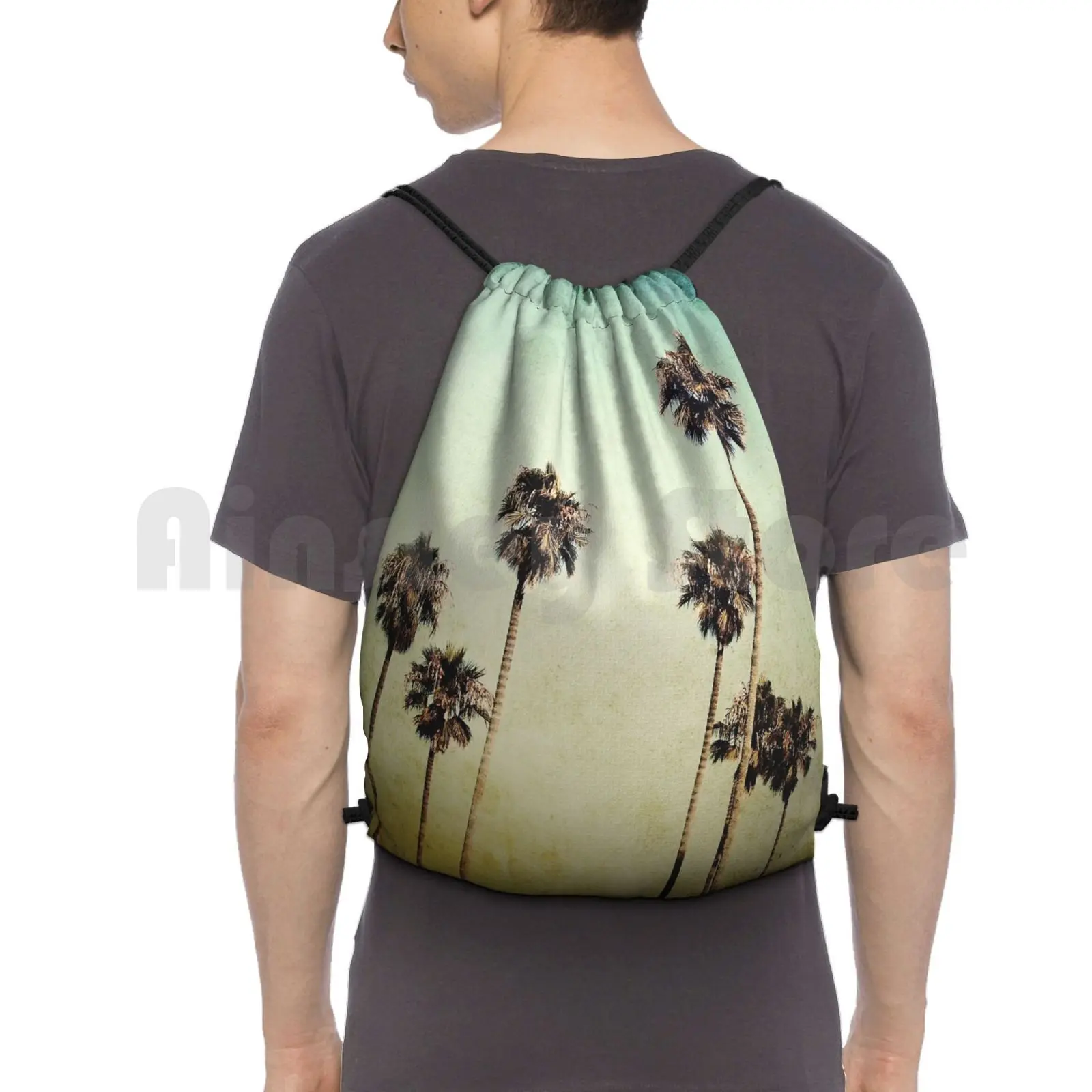 Palm Trees Ii Backpack Drawstring Bag Riding Climbing Gym Bag Palm Palm Tree Palm Trees Tree Vintage California Texture