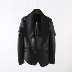 Owen seak Men Faux Leather Jacket Casual Coat High Street Men Synthetic Leather Winter Men Black Cashmere Outer Wear Jacket