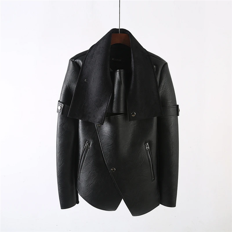 Owen seak Men Faux Leather Jacket Casual Coat High Street Men Synthetic Leather  Winter Men Black Cashmere Outer Wear Jacket