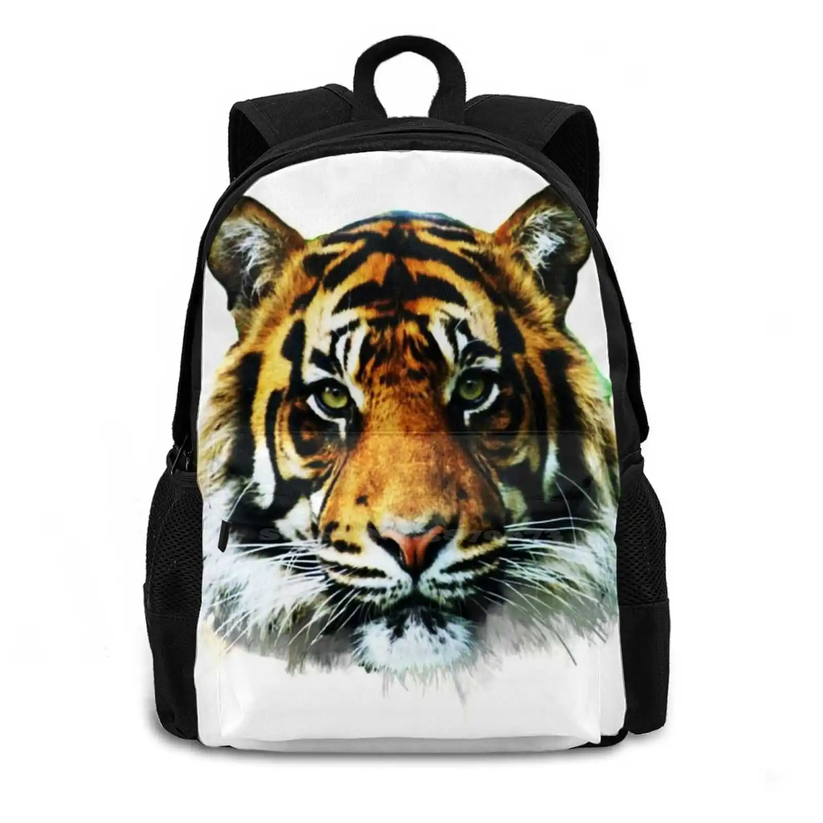 Head'S Tiger Pattern Design Bag Student'S Backpack Tiger Feline Mammal Animals Pretty One Discreet Mounting Fat Cat Cute