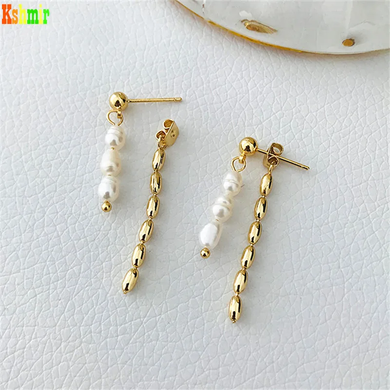 Kshmir retro fresh water pearl tassel earrings simple feminine quality exquisite before and after wearing earrings jewelry gifts