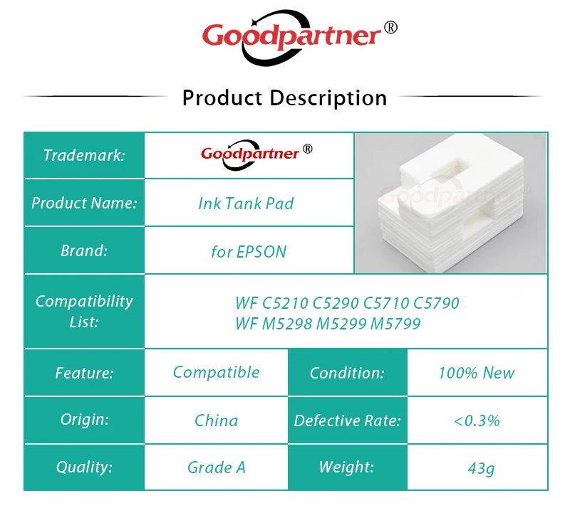 10X T6716 Gąbka na zużyty tusz do EPSON WF C5210 C5290 C5710 C5790 M5298 M5299 M5799 C529 C579 ET8700 S380 S381 S880 S884