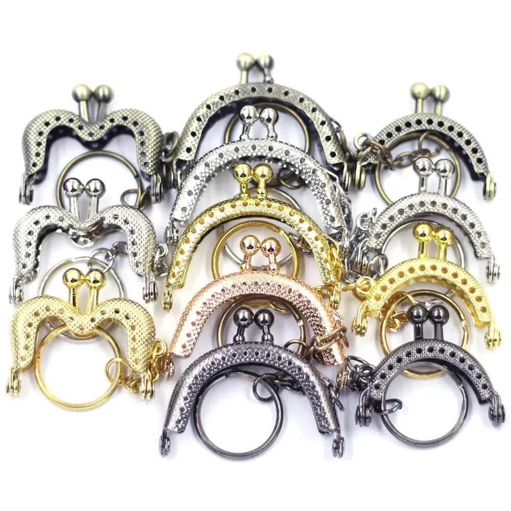 

1PC Kiss Lock Clasp With Key Ring Chain Frame Arch M For Coin Purse Bag Wallet Craft DIY Finding