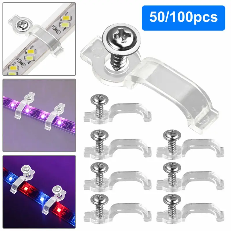 

50/100 Mounting Brackets Clip One-Side Fixing Clips For 3528/5050/5630/3014 LED Waterproof Strip Light Within 10mm Width